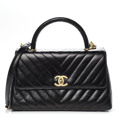 Chanel Calfskin Lizard Chevron Quilted Small Coco Handle Flap Black 1 of 13