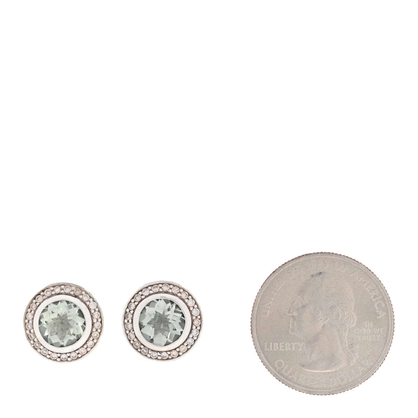 Sterling Silver Diamond Prasiolite 8mm Cerise Earrings