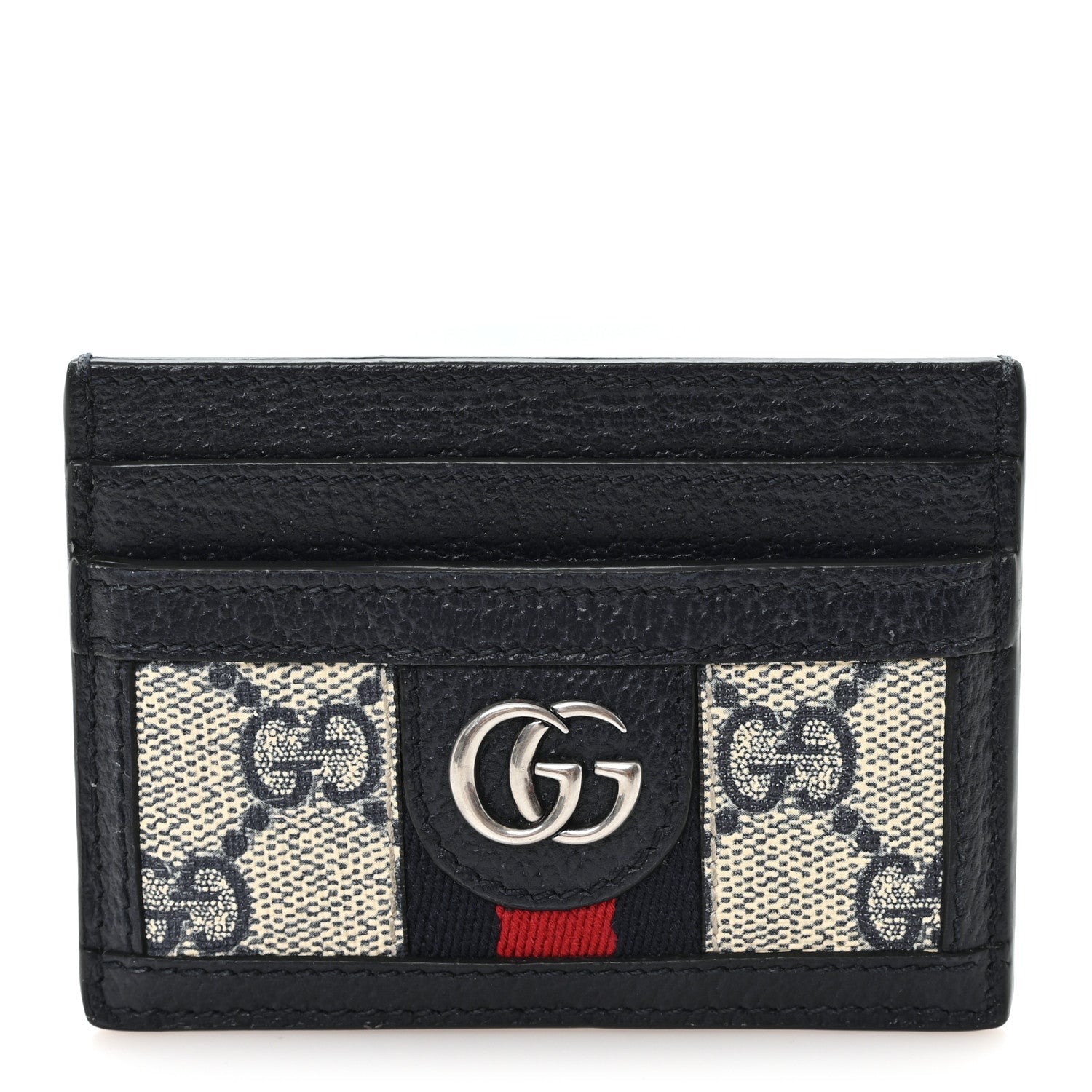 Gucci GG Supreme Monogram Textured Dollar Calfskin Web Ophidia Card Holder Beige Blue 1 of 6
