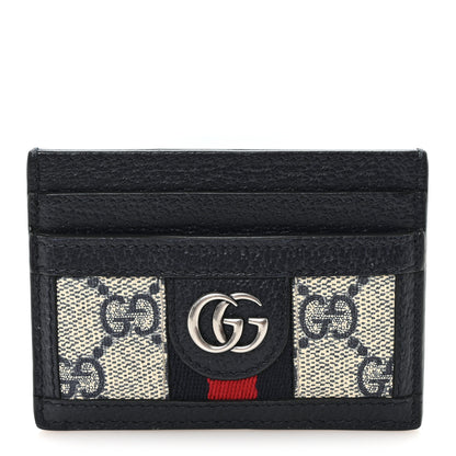 Gucci GG Supreme Monogram Textured Dollar Calfskin Web Ophidia Card Holder Beige Blue 1 of 6