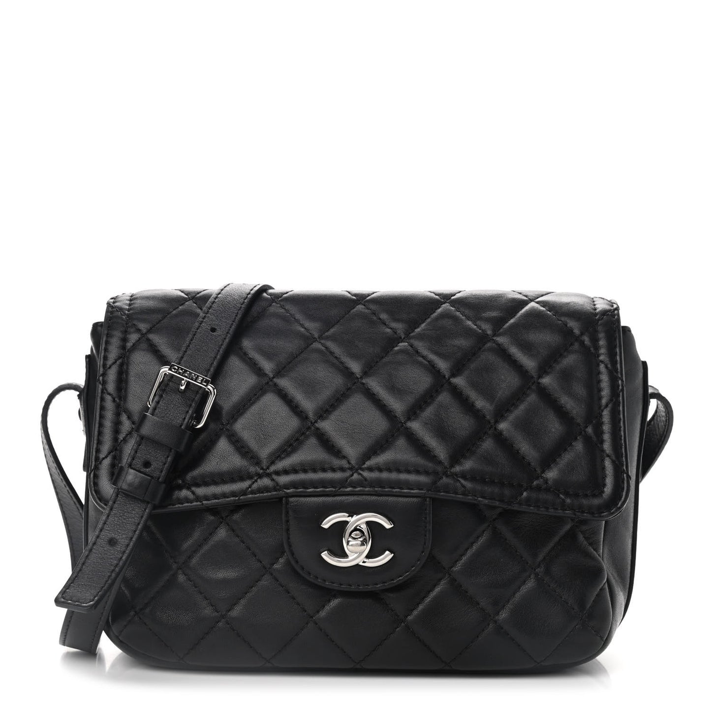 Lambskin Quilted Messenger Bag Black