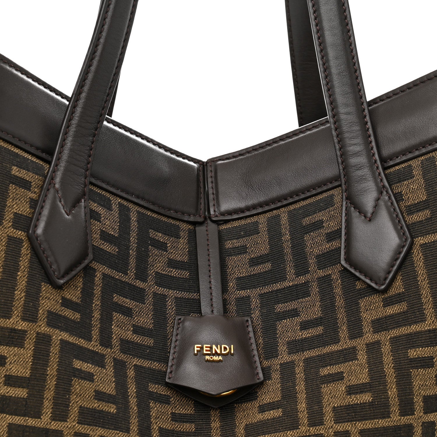 Fendi Fabric Jacquard Vitello Grance FF 1974 Large Fendi Origami Tobacco Moro Ebano 7 of 9