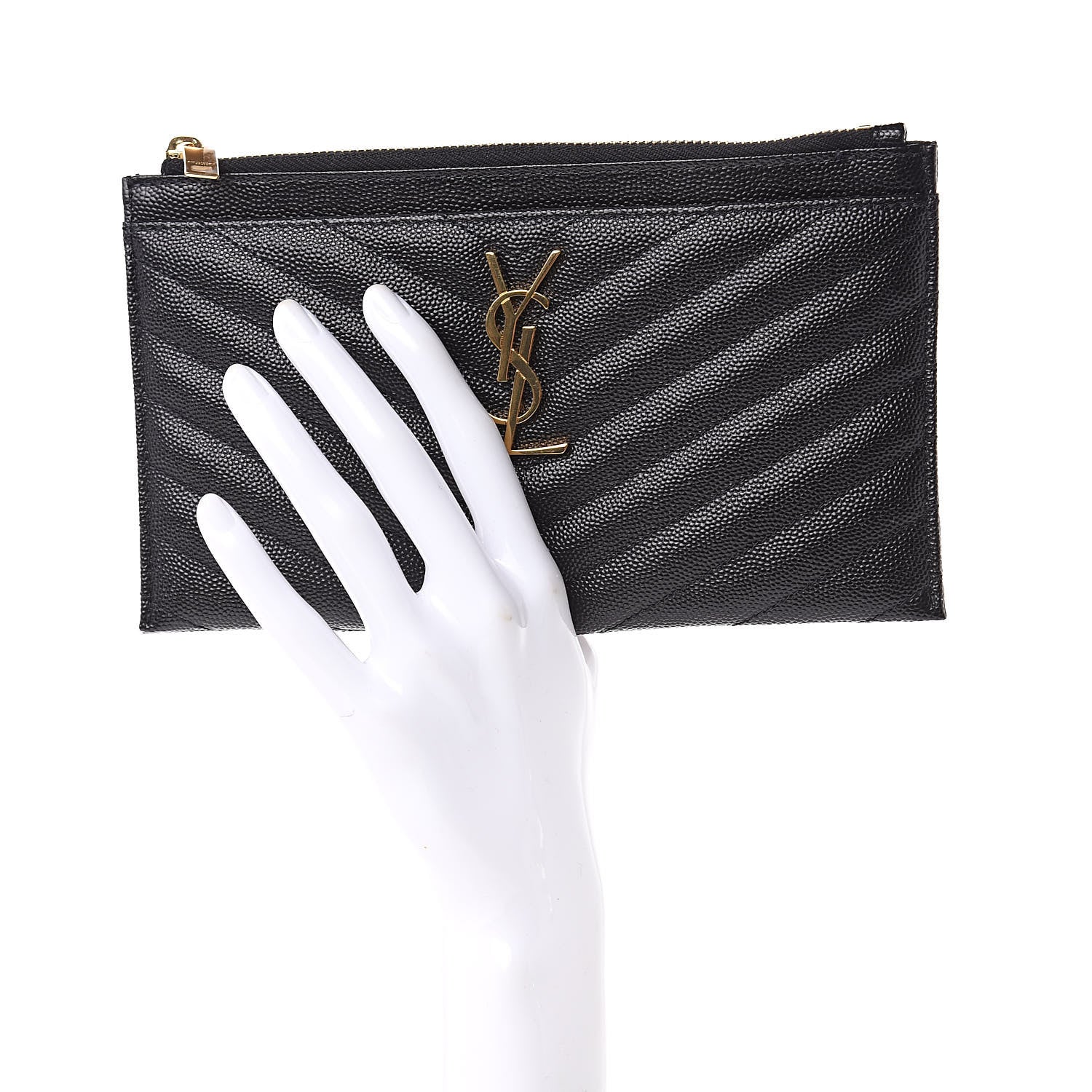Saint Laurent Grain De Poudre Chevron Monogram Bill Pouch Black 2 of 8