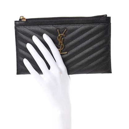 Saint Laurent Grain De Poudre Chevron Monogram Bill Pouch Black 2 of 8