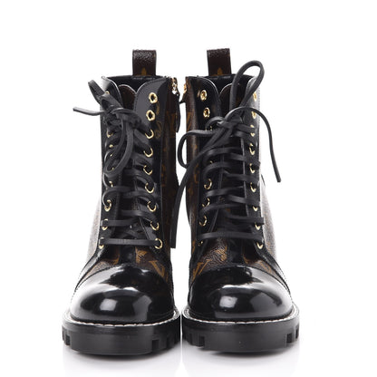 Louis Vuitton Patent Calfskin Monogram Star Trail Ankle Boots 37.5 Black 2 of 10