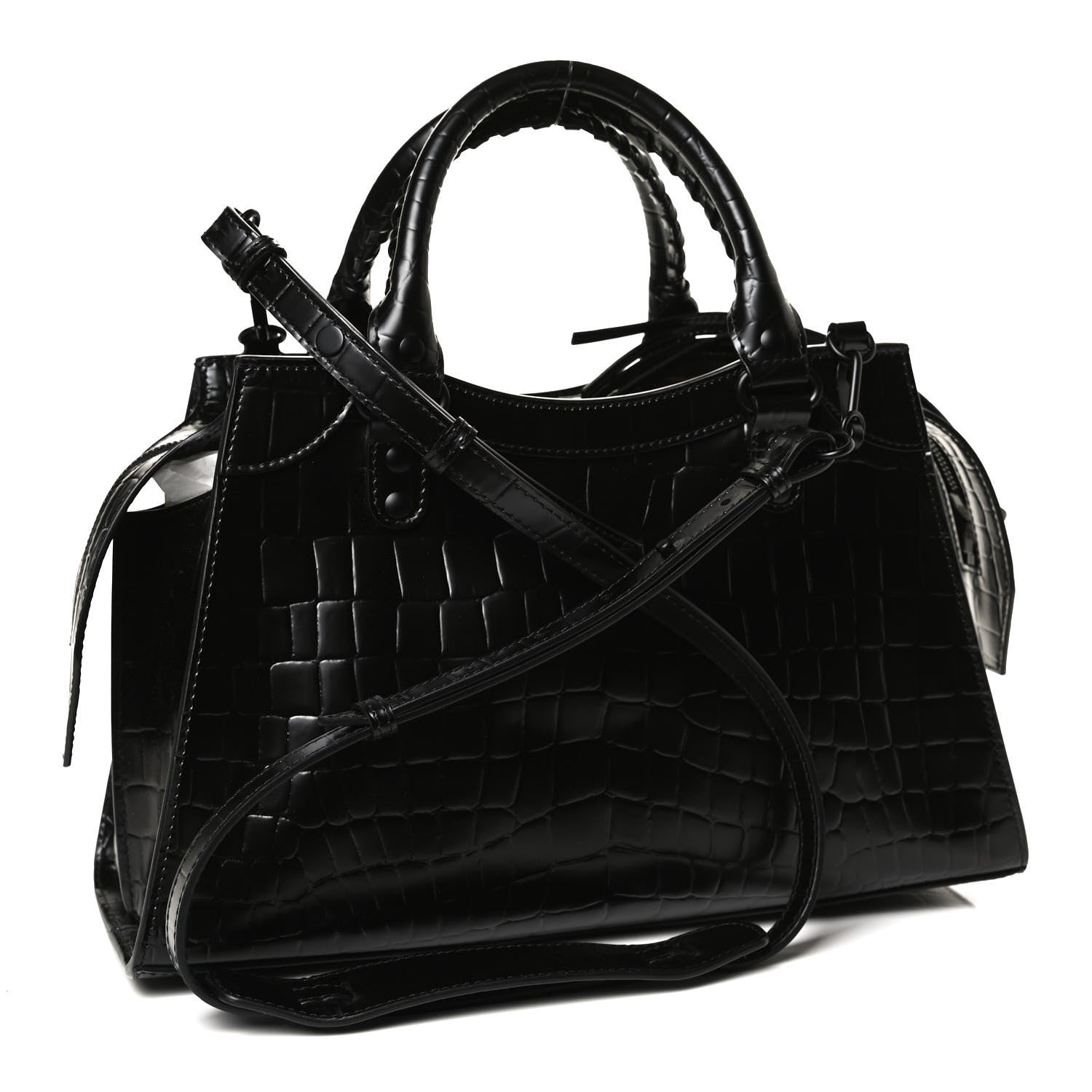 Balenciaga Semi Shiny Calfskin Crocodile Embossed Neo Classic Black Hardware S City Black 3 of 9