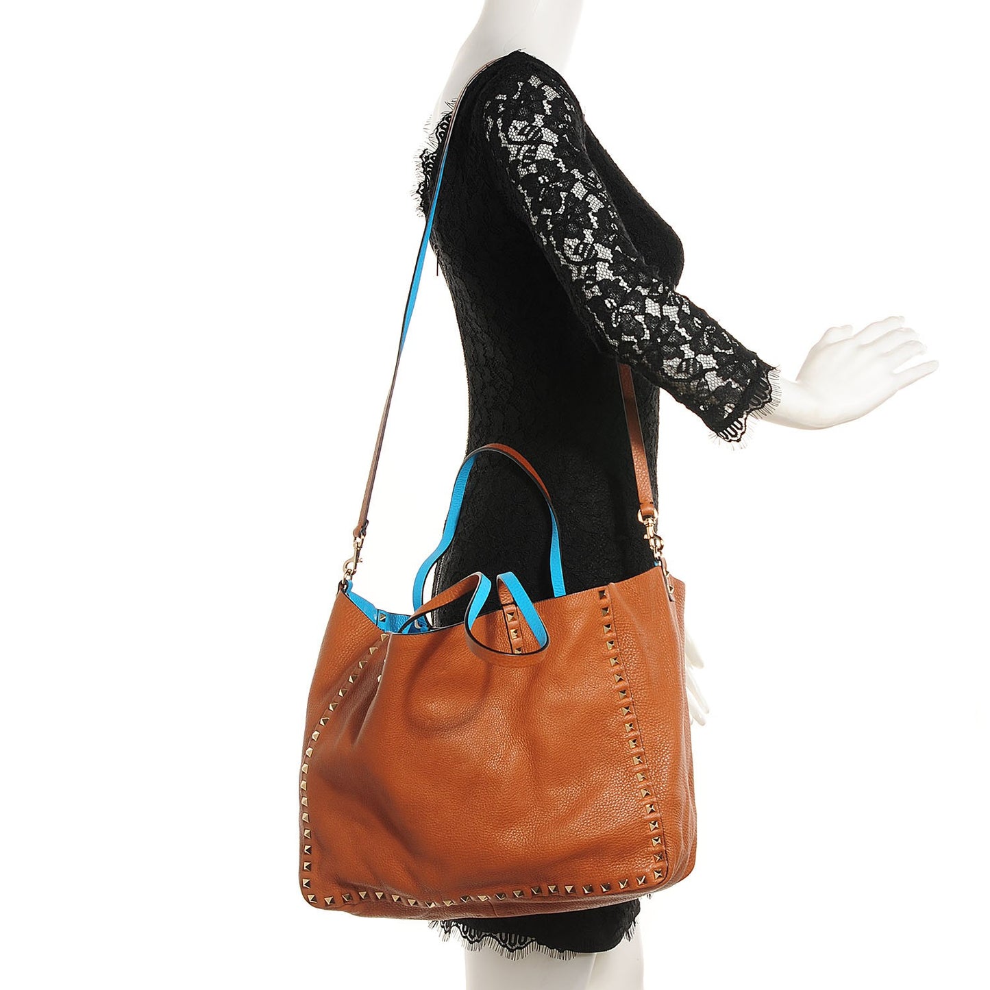 Grained Calfskin Medium Rockstud Reversible Tote Parrot Light Cuir