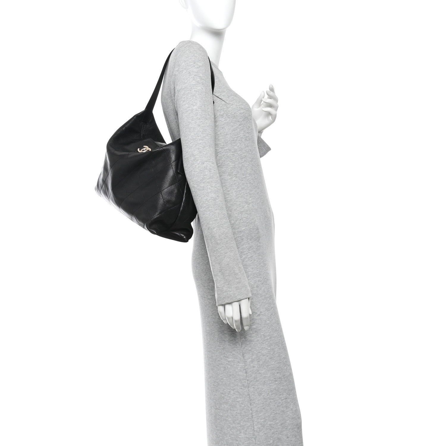 Chanel Shiny Lambskin Quilted Maxi Hobo Black 2 of 10