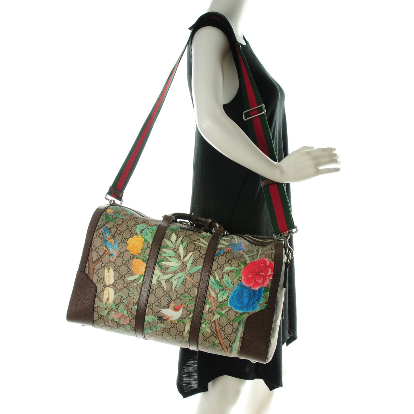 GG Supreme Monogram Tian Web Medium Duffle Beige Multicolor New Acero