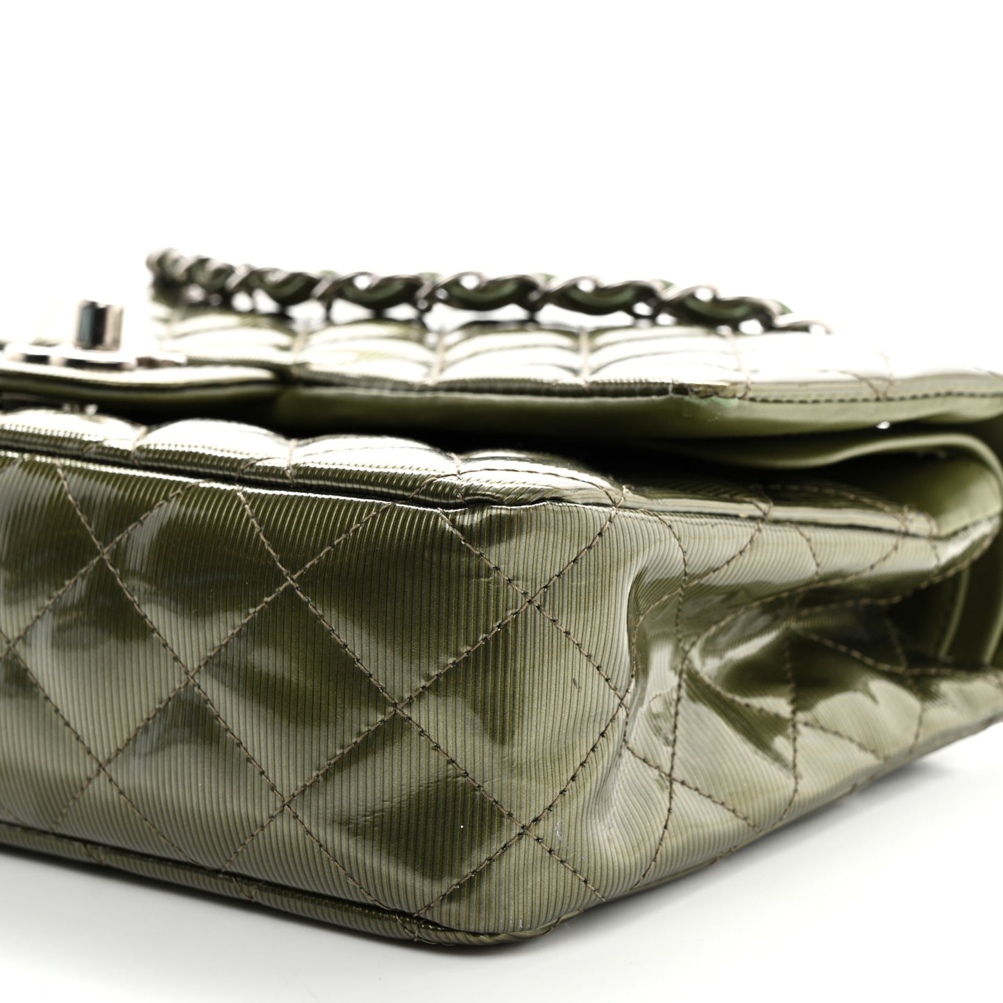 Striated Patent Quilted Medium Double Flap Green