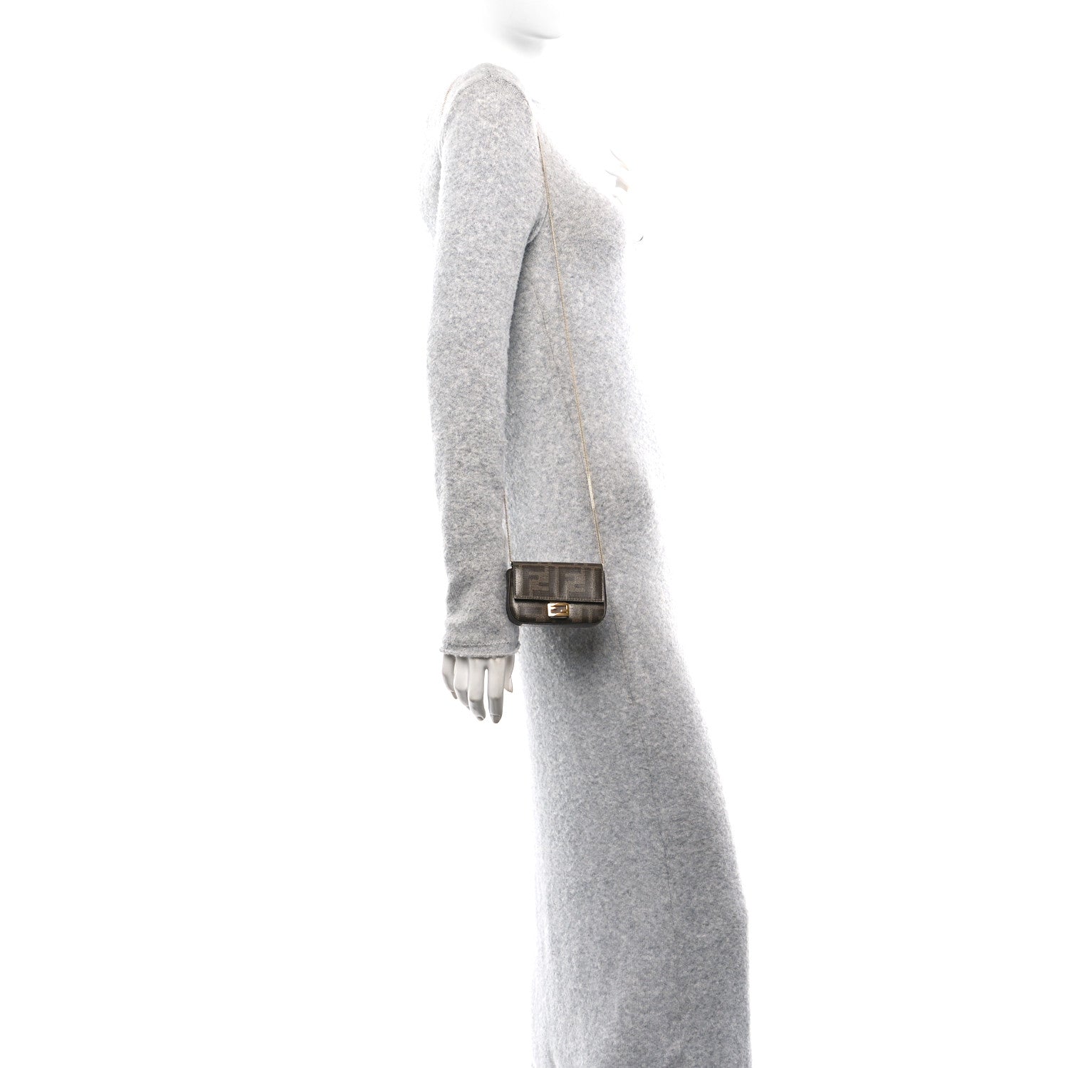 Fendi Glazed Fabric FF 1974 Nano Baguette Charm Mogano Panna 2 of 11