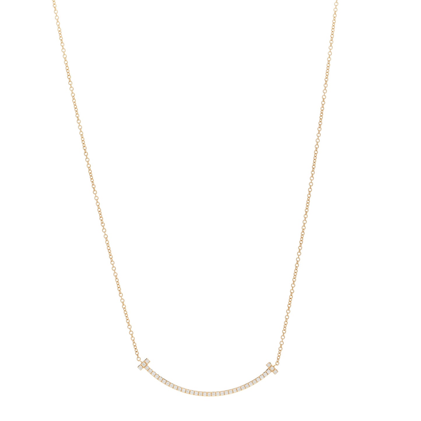18K Yellow Gold Diamond Small T Smile Pendant Necklace