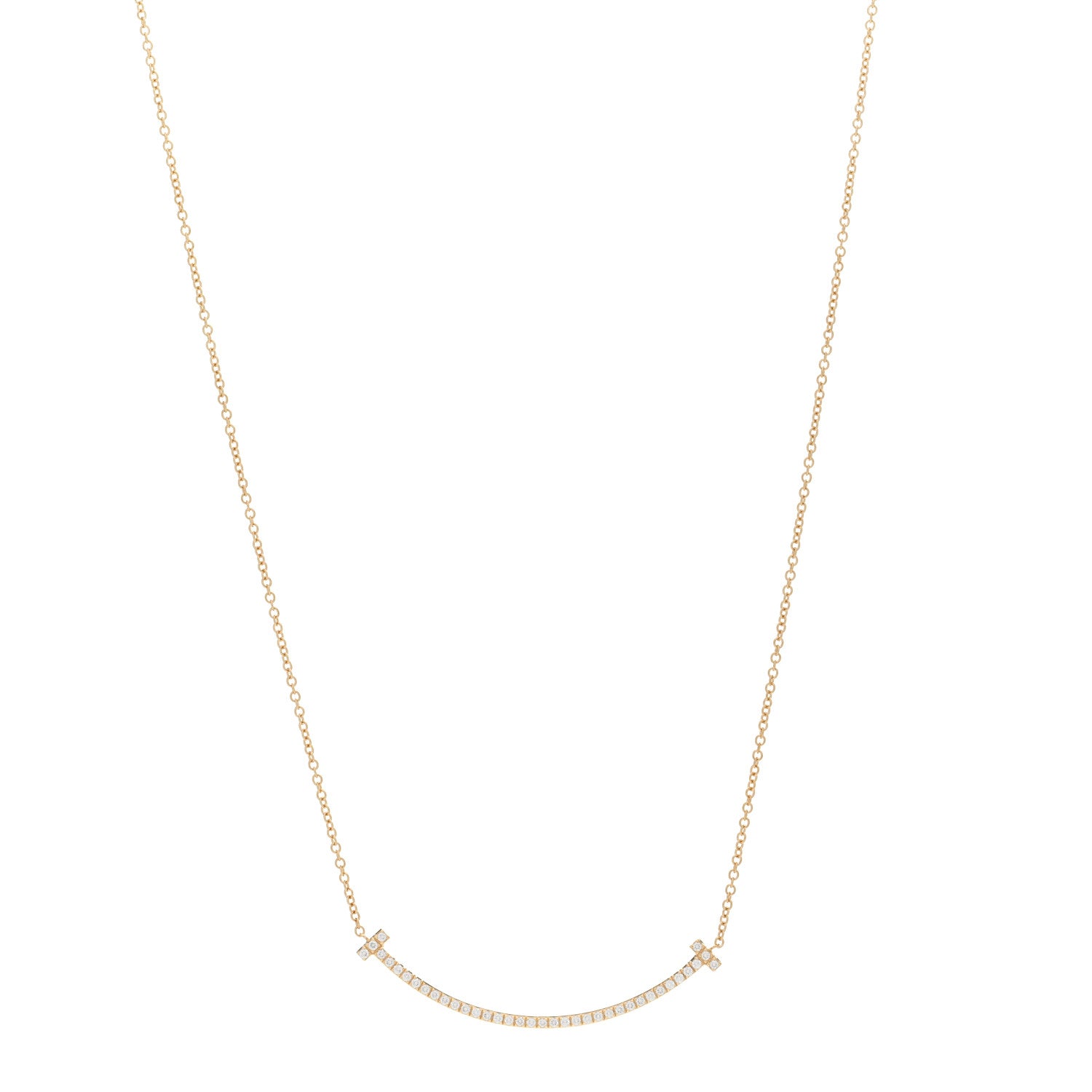 Tiffany 18K Yellow Gold Diamond Small T Smile Pendant Necklace 1 of 5