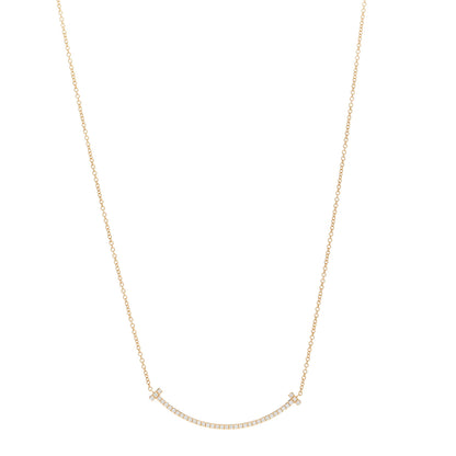 Tiffany 18K Yellow Gold Diamond Small T Smile Pendant Necklace 1 of 5