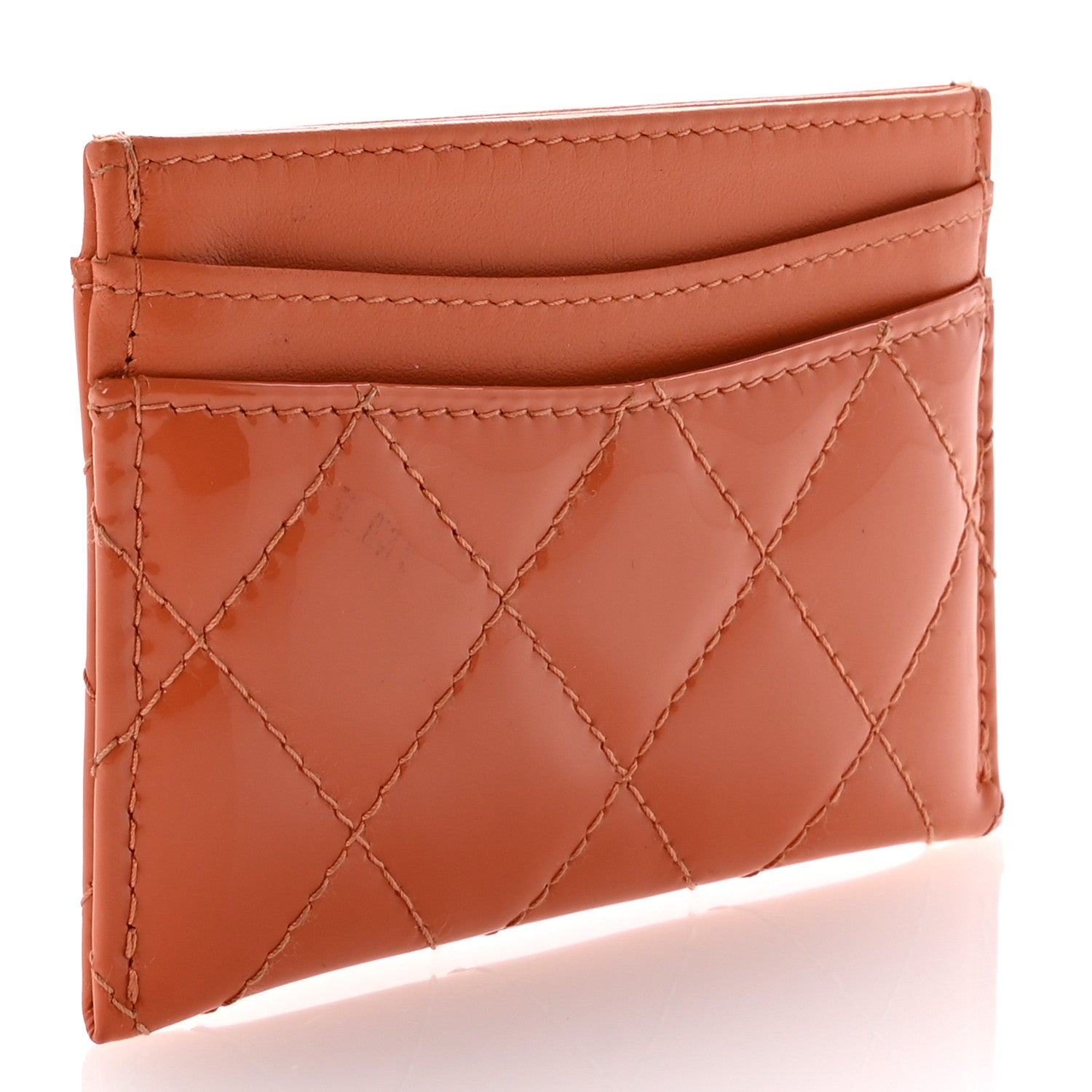 Chanel Patent Calfskin Quilted Card Holder Orange 3 of 9
