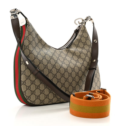 Gucci GG Supreme Monogram Textured Calfskin Web Large Attache Shoulder Bag Beige Ebony New Acero 3 of 12