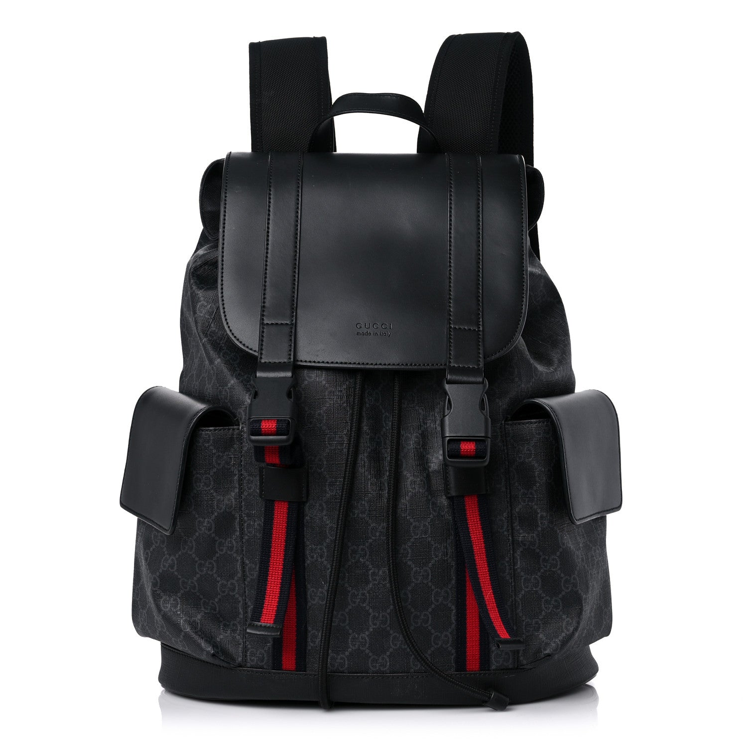 Gucci Soft GG Supreme Monogram Appia Calfskin Web Double Buckle Backpack Black 1 of 12