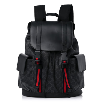 Gucci Soft GG Supreme Monogram Appia Calfskin Web Double Buckle Backpack Black 1 of 12