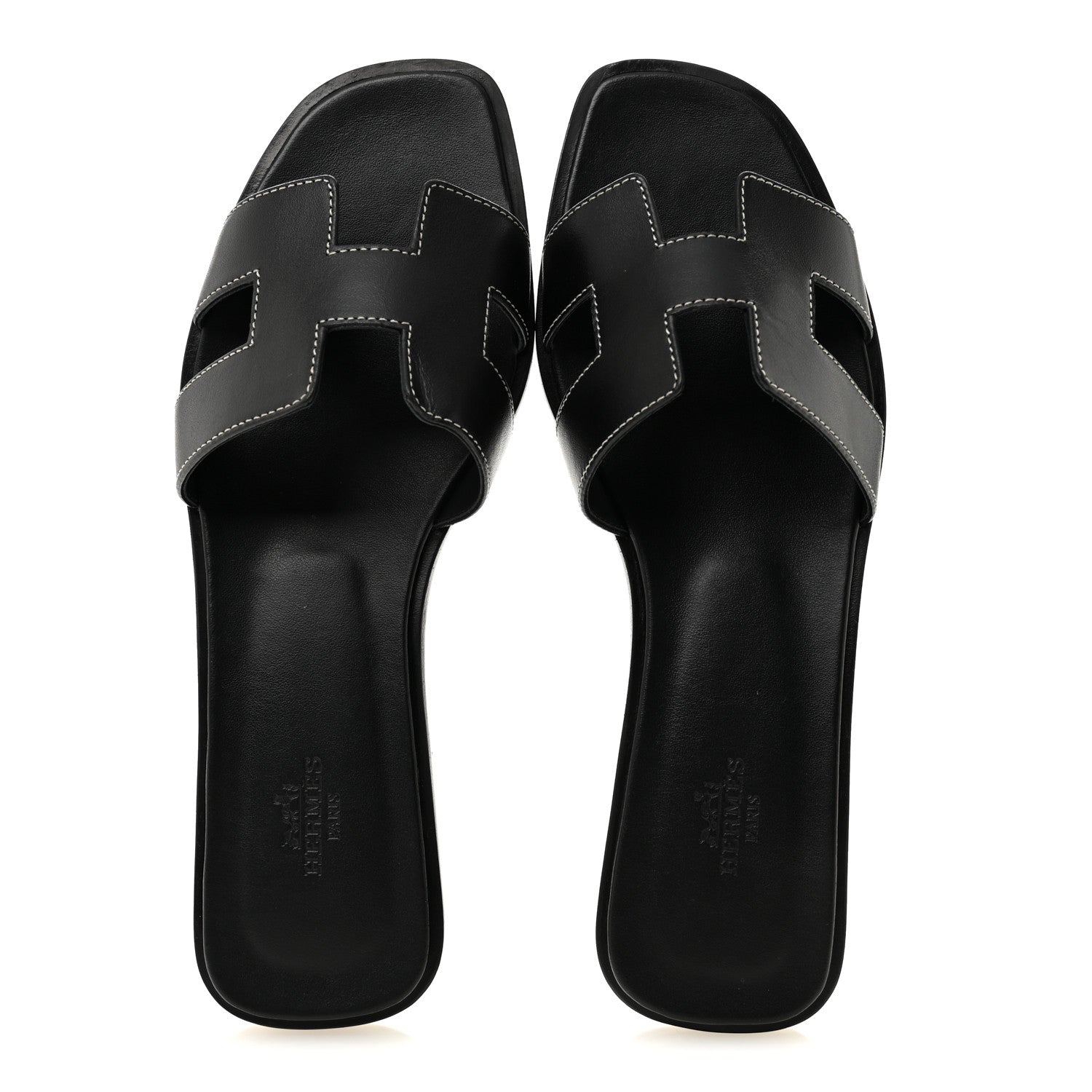 Hermes Box Calfskin Oran Sandals 39.5 Black 2 of 9