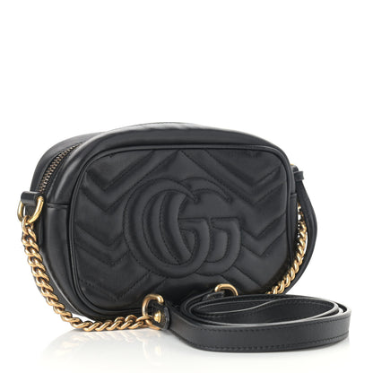Gucci Calfskin Matelasse Mini GG Marmont Chain Shoulder Bag Black 3 of 14