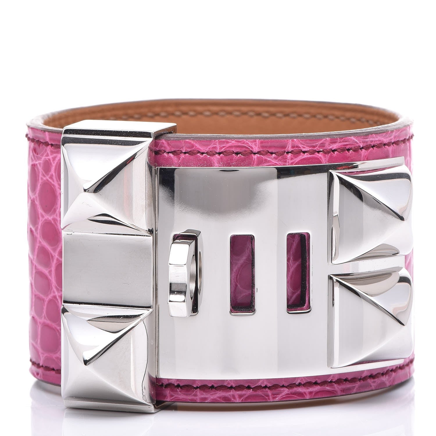 Hermes Shiny Alligator Collier De Chien CDC Bracelet S Fuchsia 3 of 8