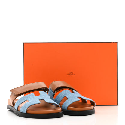 Hermes Denim Calfskin Womens Chypre Sandals 36 Bleu Clair Naturel 9 of 9