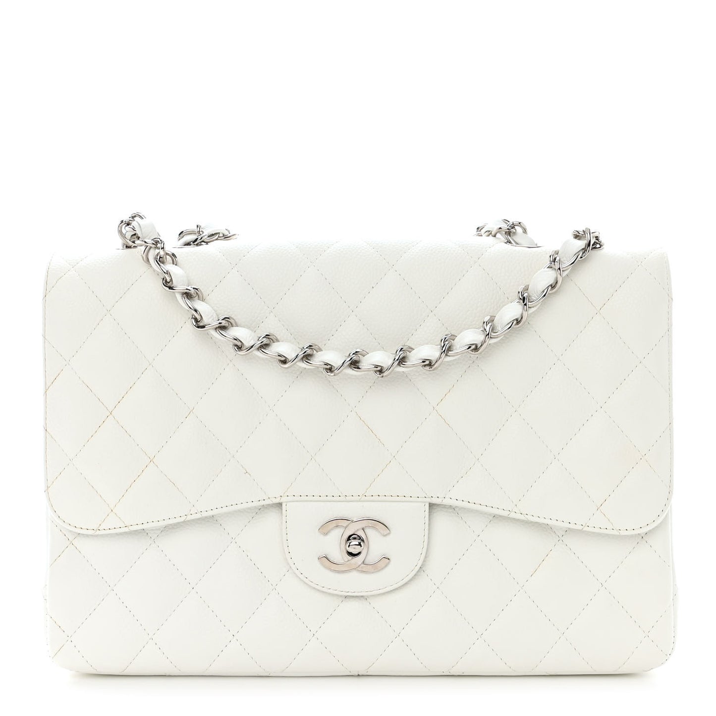 Caviar Quilted Jumbo Single Flap White