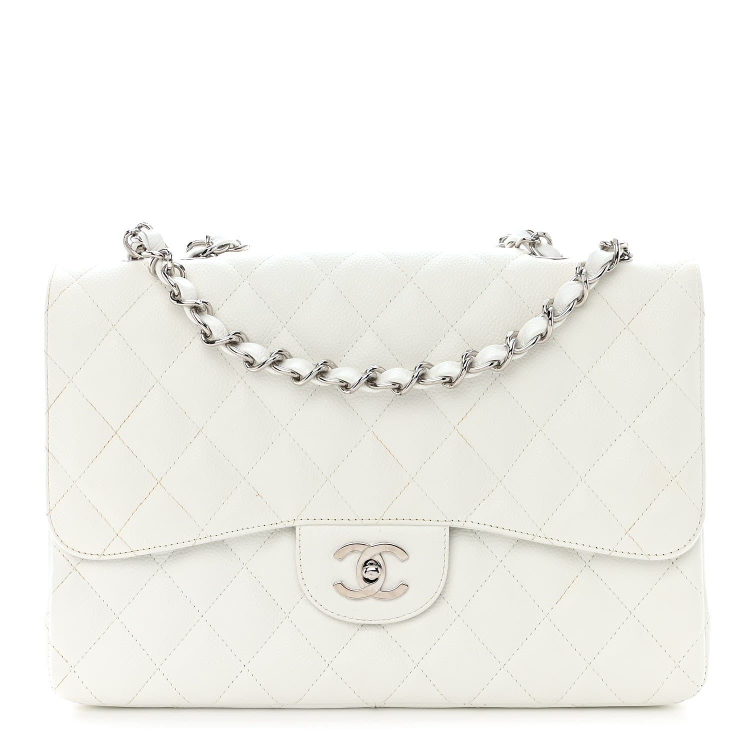 Chanel Caviar Quilted Jumbo Single Flap White 2 of 11