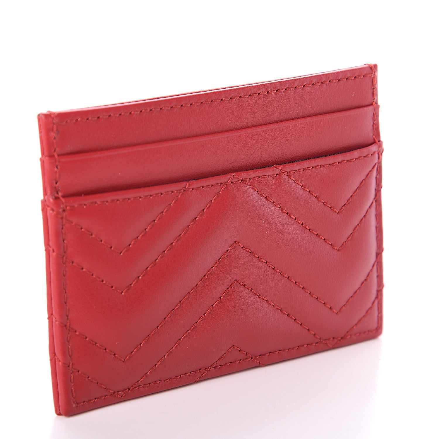 Gucci Calfskin Matelasse GG Marmont Card Holder Hibiscus Red 2 of 5