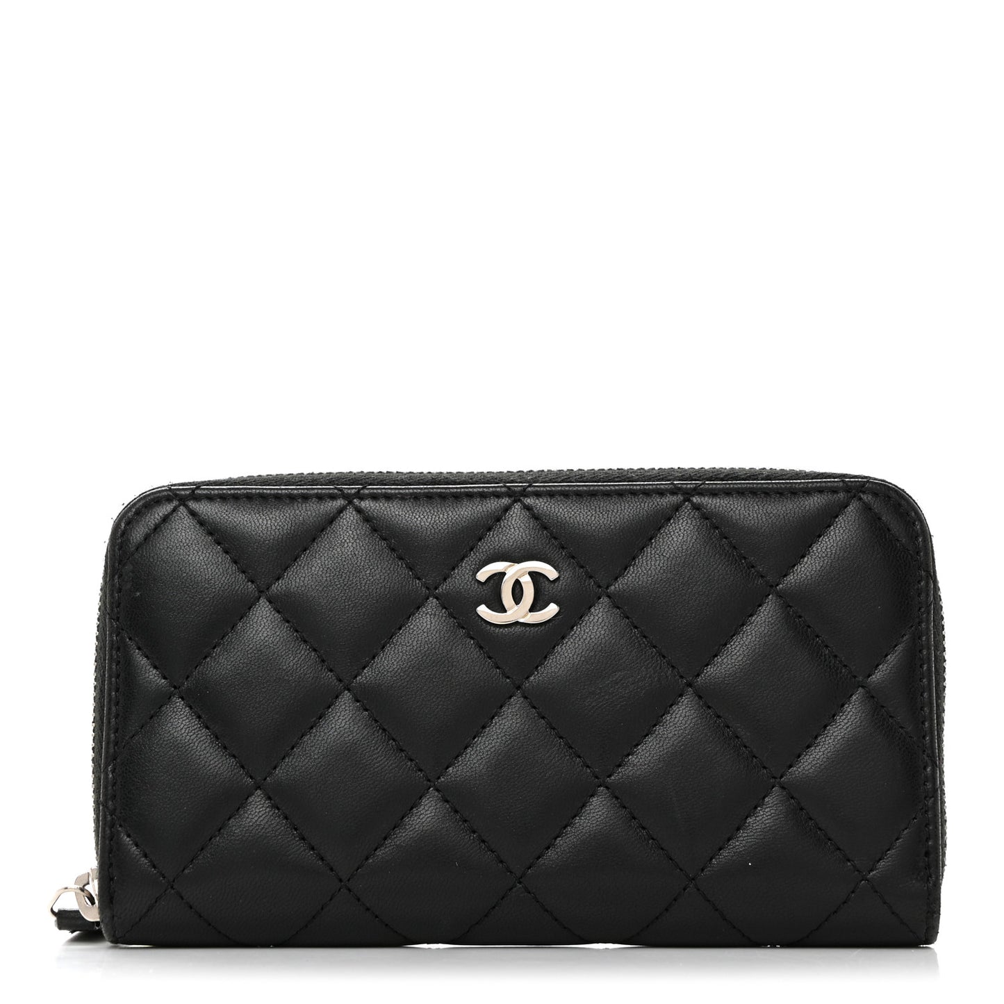 Lambskin Quilted Medium Zip Around Wallet Black