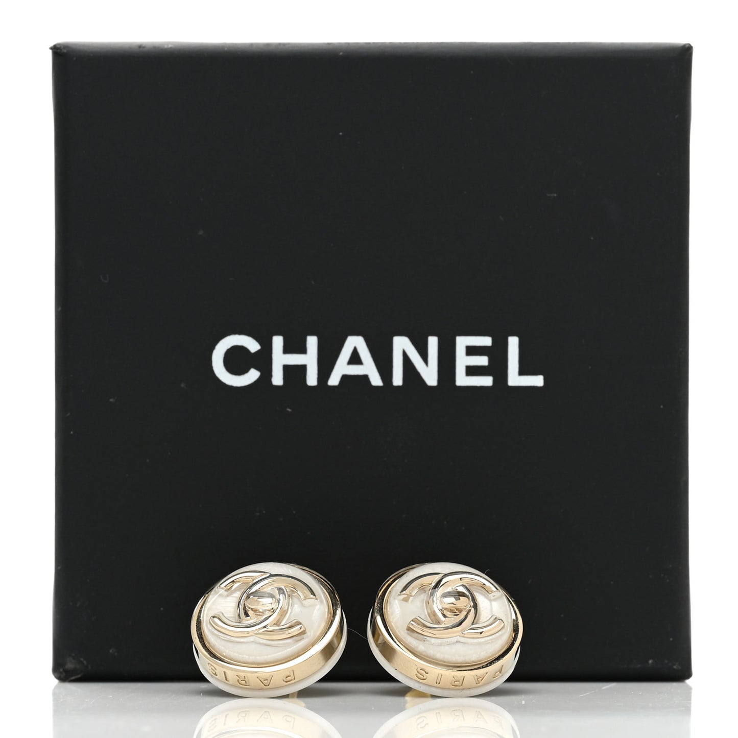 Resin CC Turnlock Earrings White Gold
