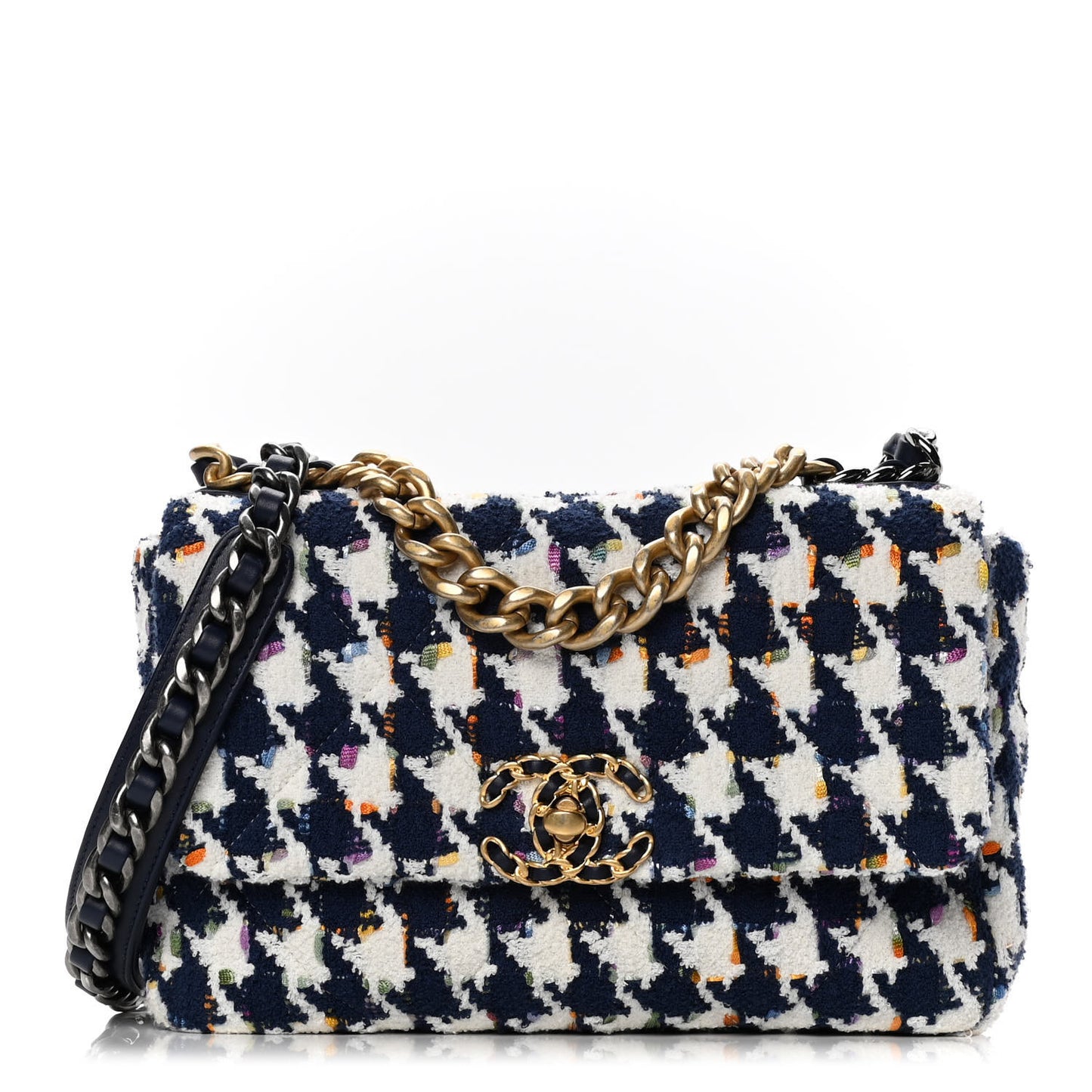 Tweed Quilted Medium Chanel 19 Flap Ecru Navy Blue Multicolor