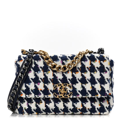 Chanel Tweed Quilted Medium Chanel 19 Flap Ecru Navy Blue Multicolor 1 of 8