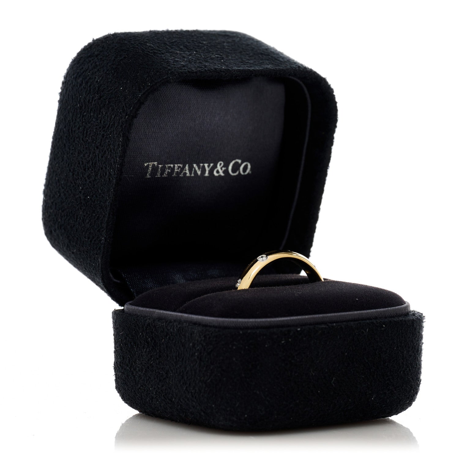 Tiffany 18K Yellow Gold Platinum Diamond 4mm Etoile Band Ring 55 7.25 6 of 6