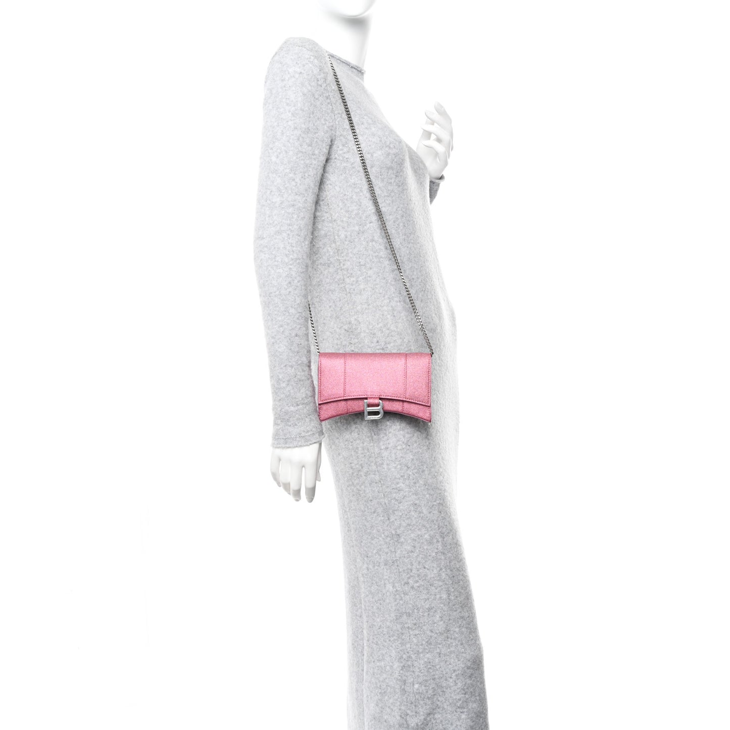 Sparkling Fabric XS Hourglass Wallet On Chain Sweet Pink