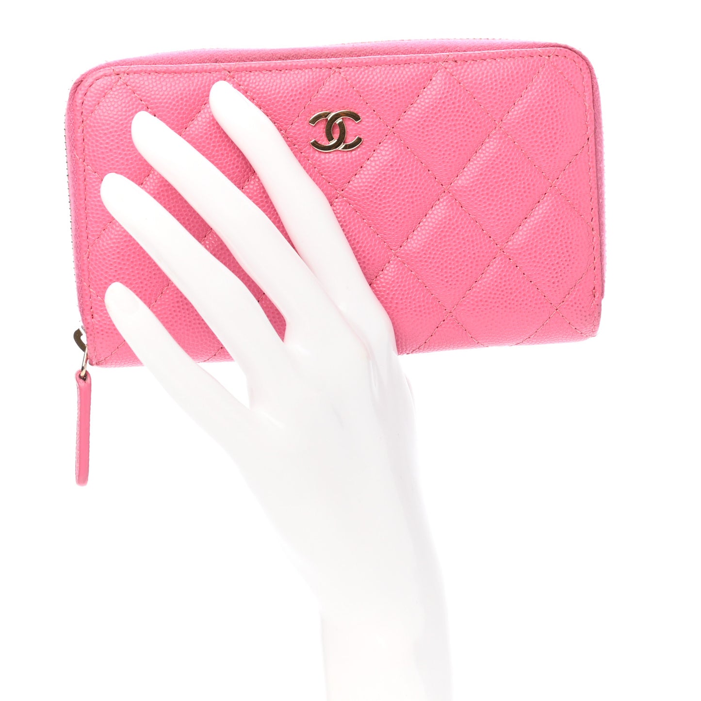 Caviar Quilted Medium Zip Around Wallet Pink