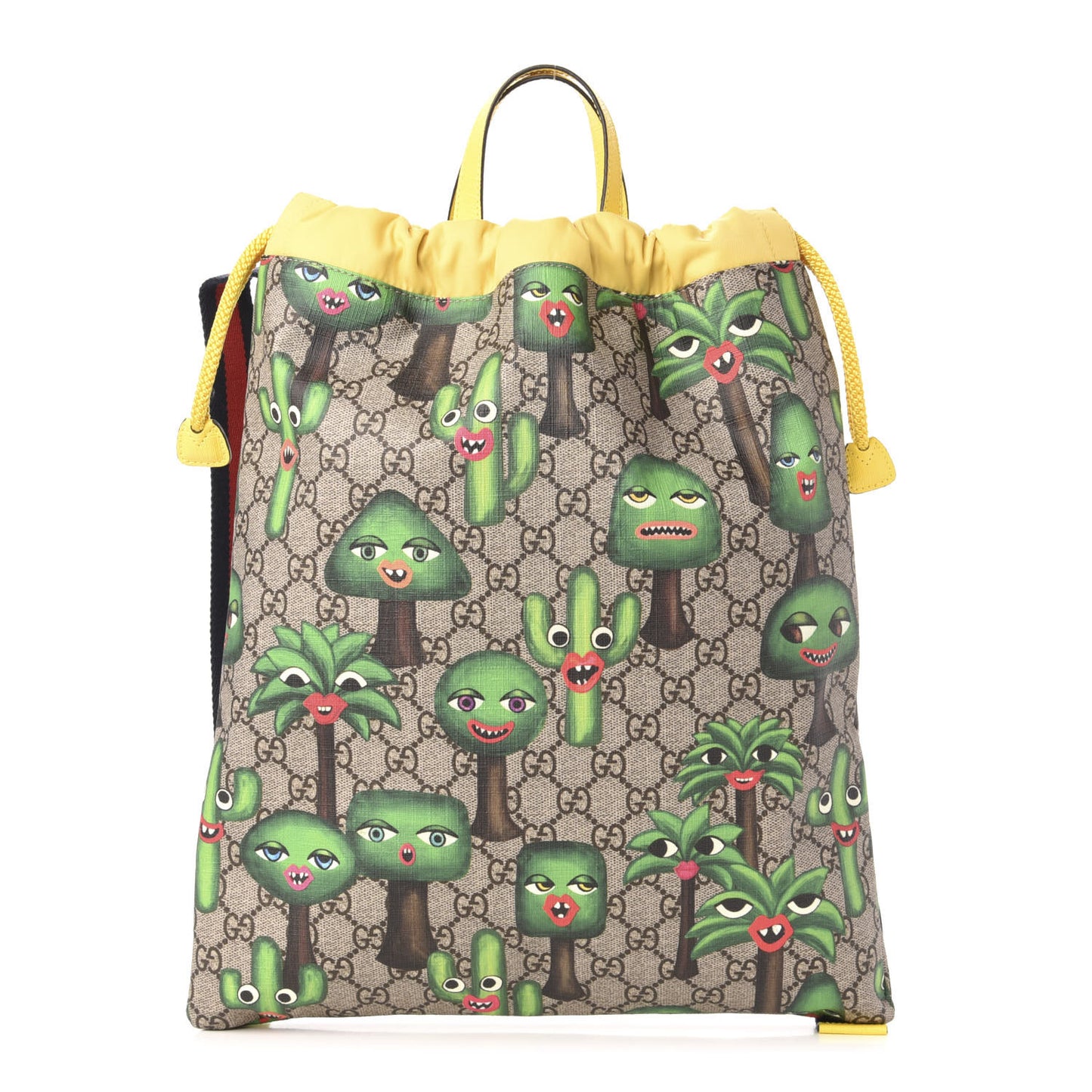 Soft GG Supreme Monogram Smiling Plants Childrens Drawstring Backpack Beige Ebony Multicolor Crop