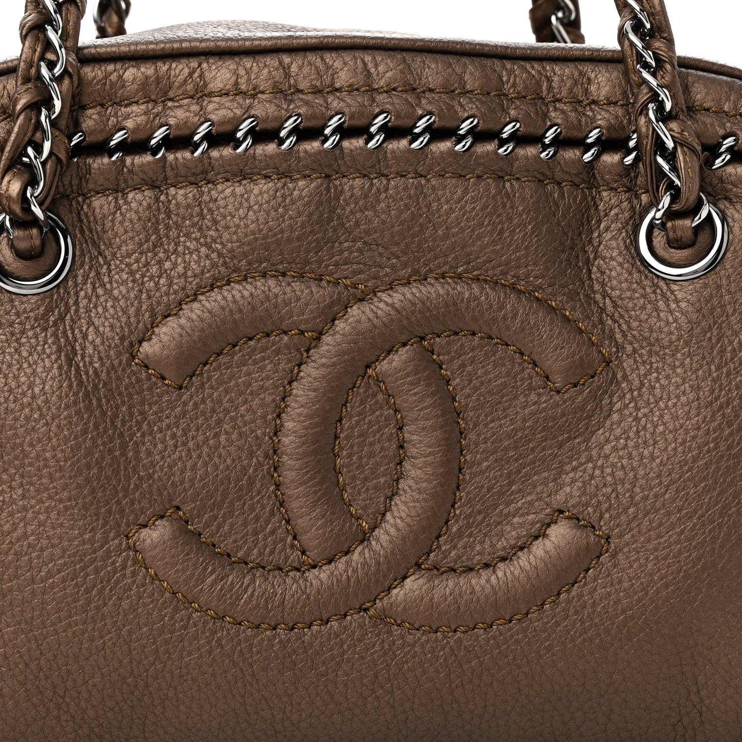 Chanel Metallic Goatskin Medium Luxe Ligne Bowler Bronze 7 of 10