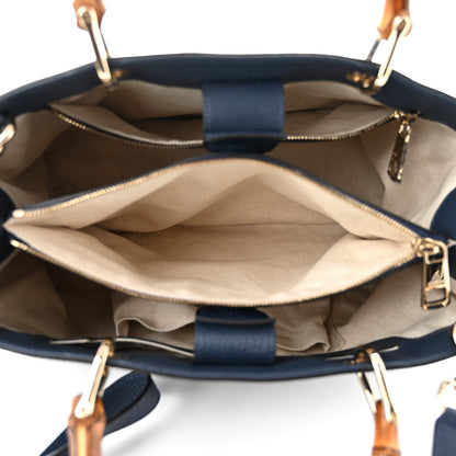Gucci Pebbled Calfskin Medium Bamboo Shopper Tote Navy 5 of 10