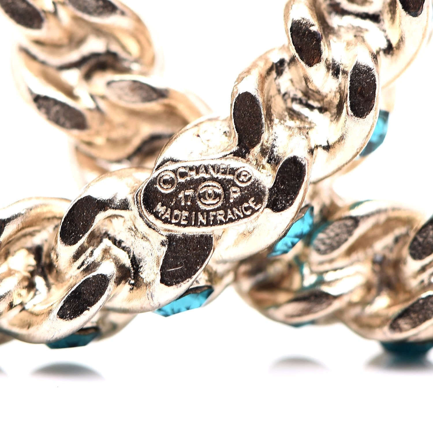 Chanel Iridescent Crystal CC Brooch Blue Gold 5 of 5