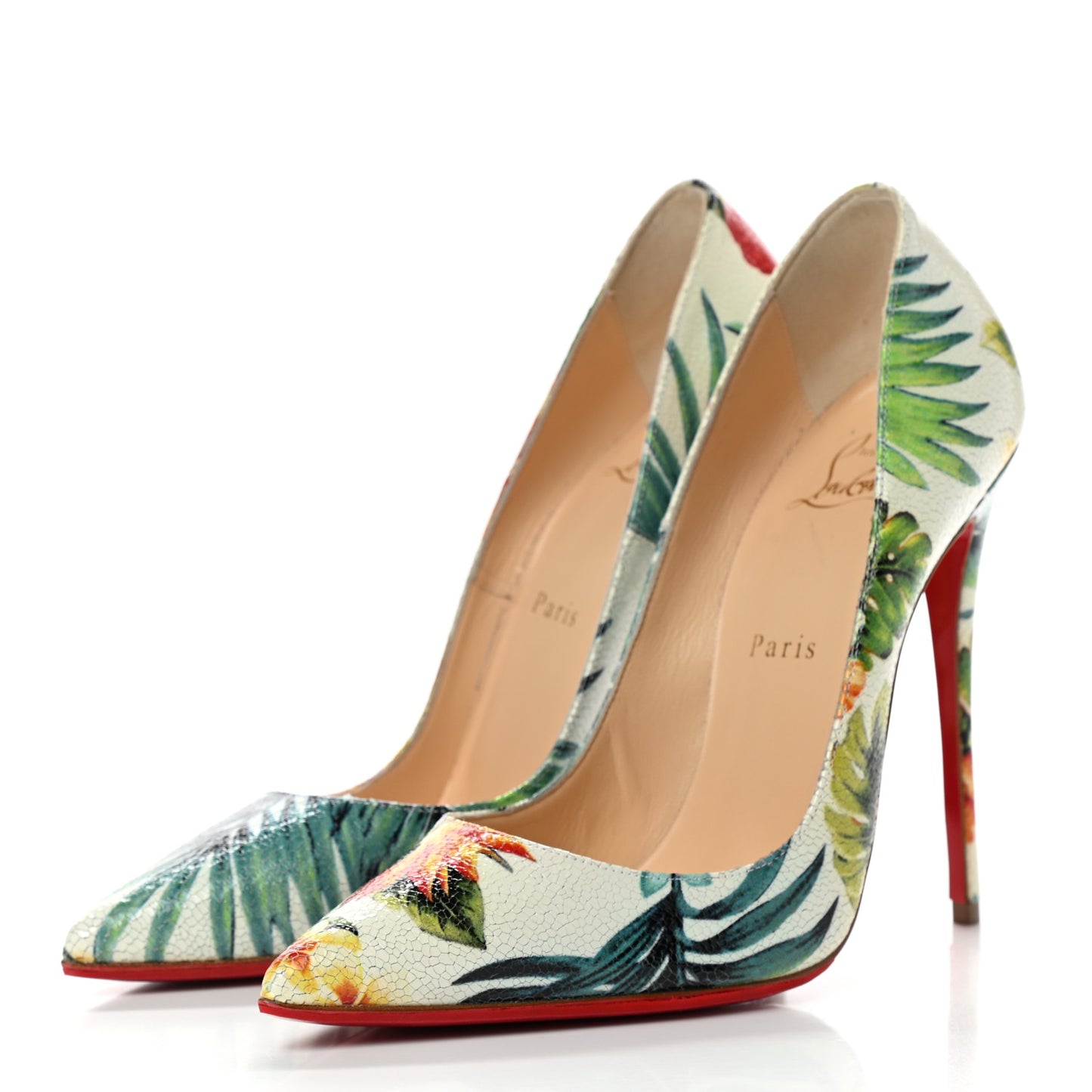 Crackled Calfskin Hawaii Print So Kate 120 Pumps 39 White Multi