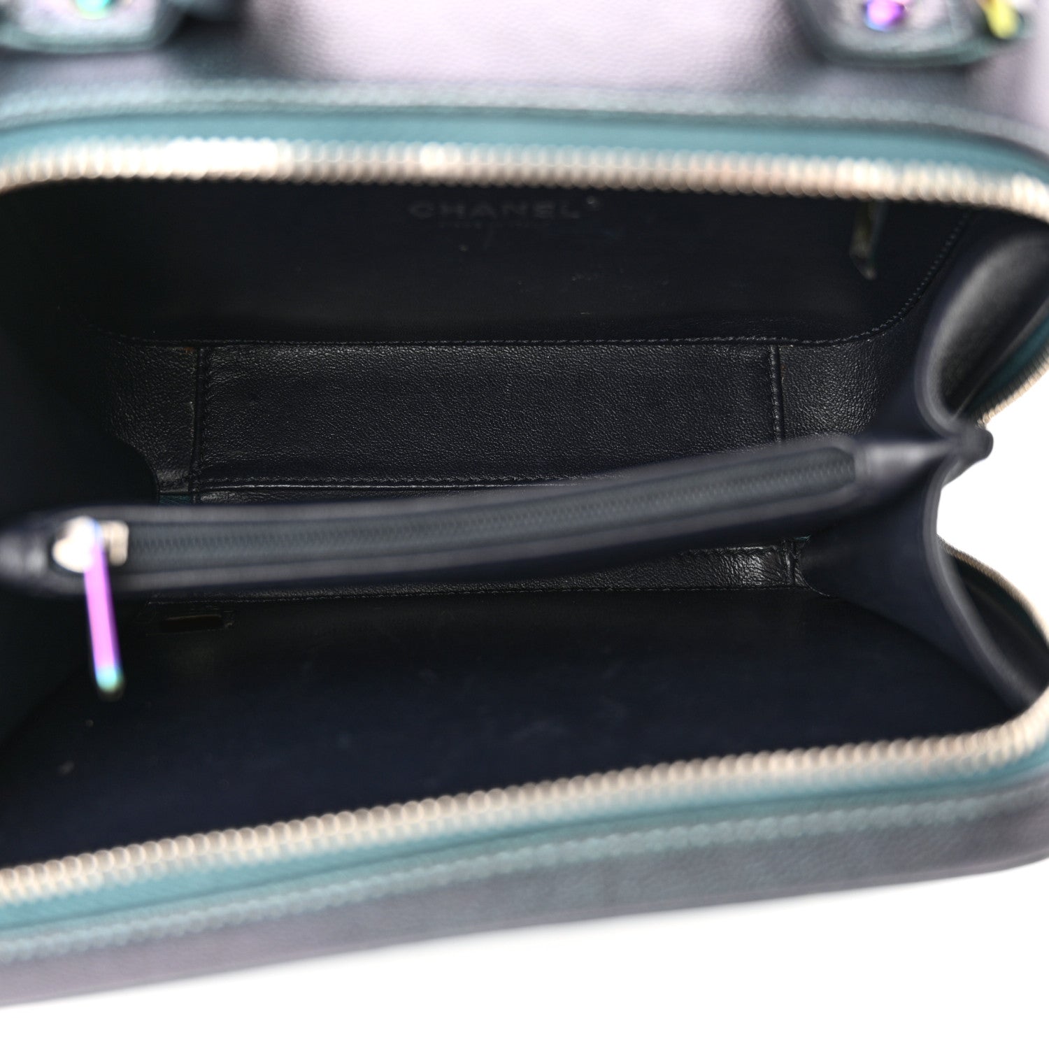 Chanel Iridescent Caviar Quilted Medium CC Filigree Vanity Case Dark Turquoise 5 of 10