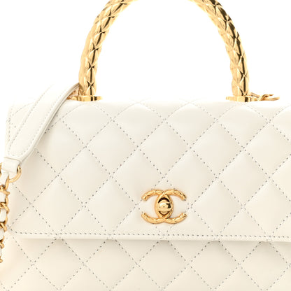 Chanel Shiny Calfskin Quilted Mini Coco Chain Gold Handle Flap White 8 of 13