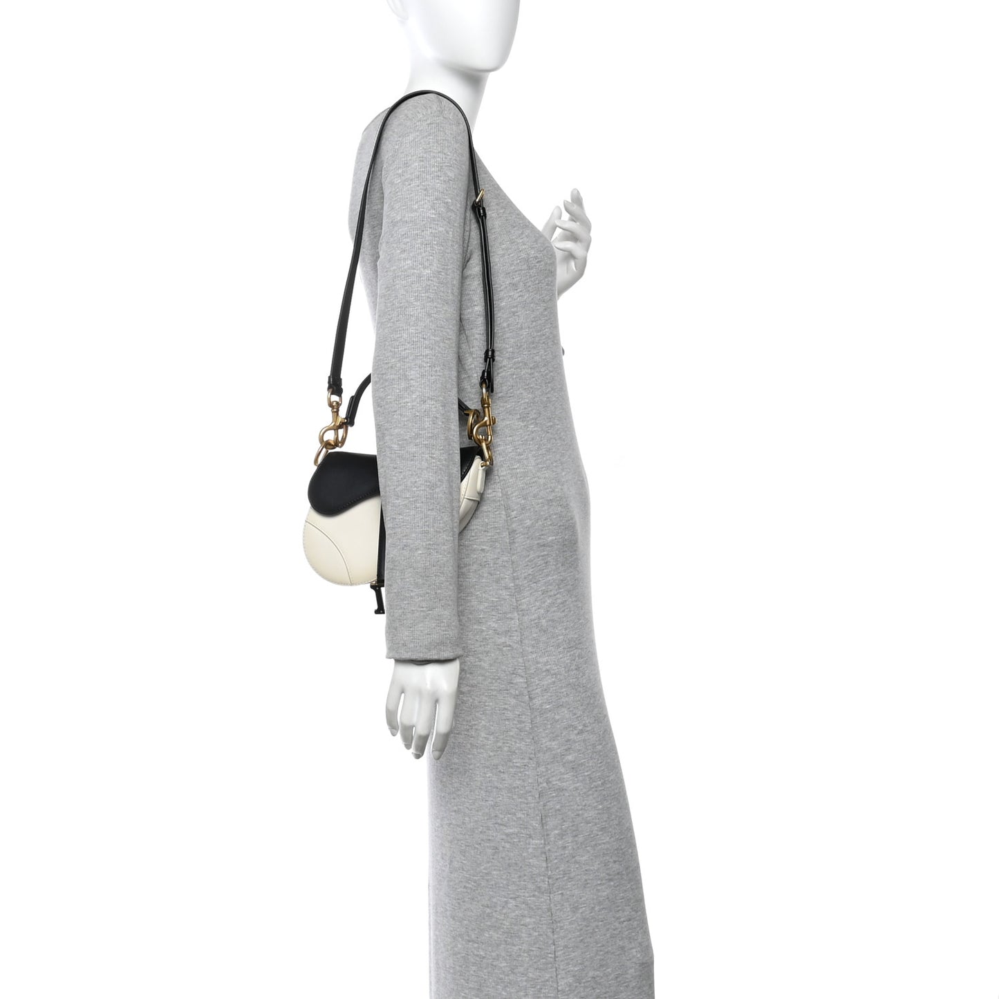 Supple Calfskin Two Tone Mini Saddle Bag With Strap Latte Black