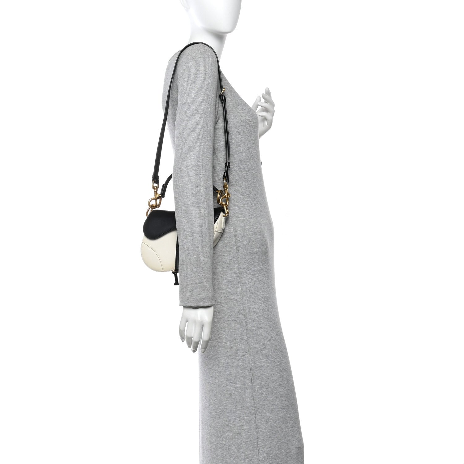 Christian Dior Supple Calfskin Two Tone Mini Saddle Bag With Strap Latte Black 2 of 10