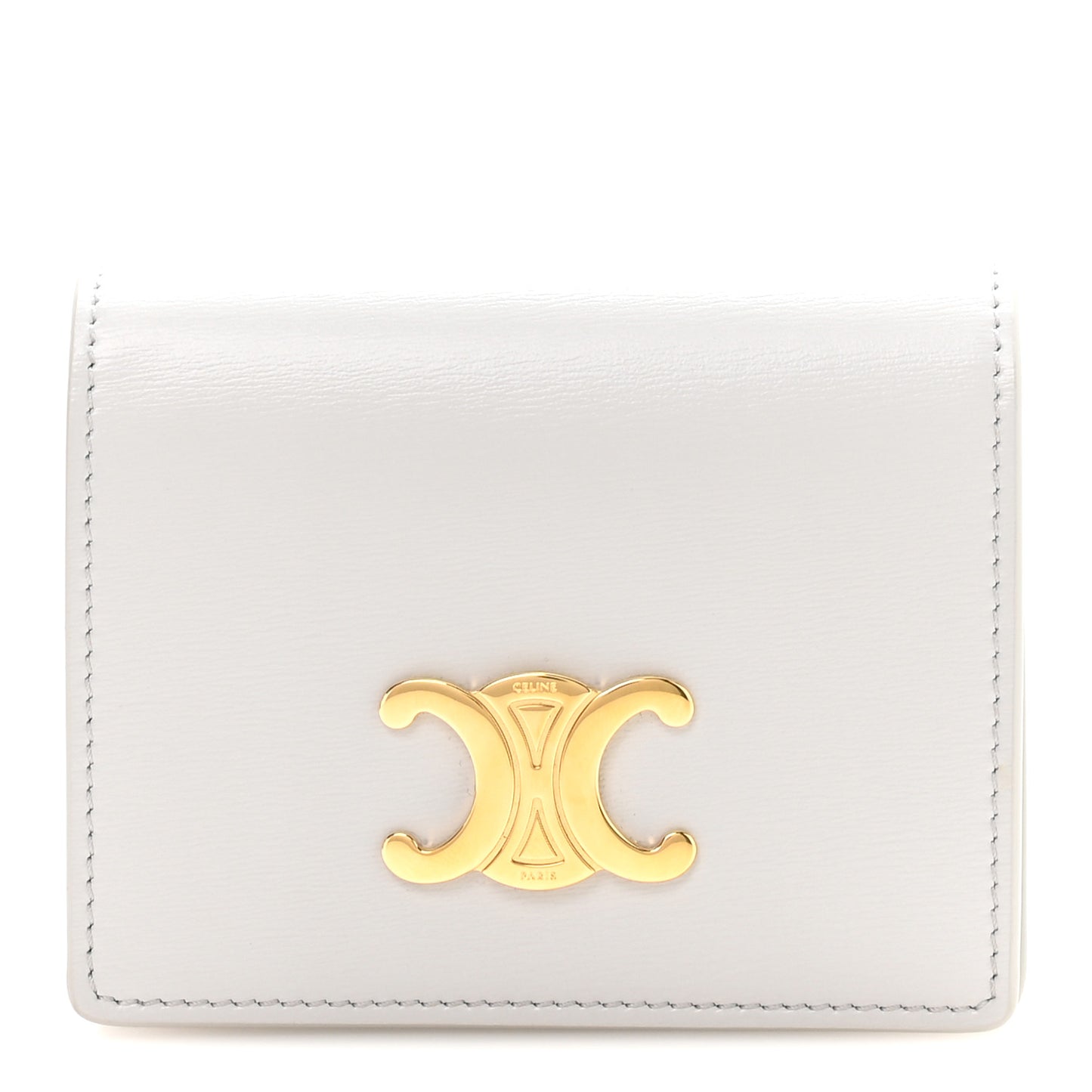 Shiny Calfskin Triomphe Business Card Holder Cloudy Grey