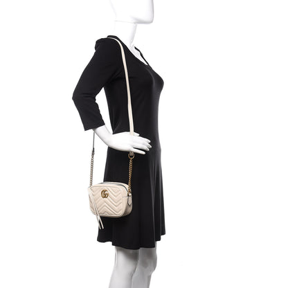 Gucci Calfskin Matelasse Mini GG Marmont Chain Shoulder Bag White 2 of 10