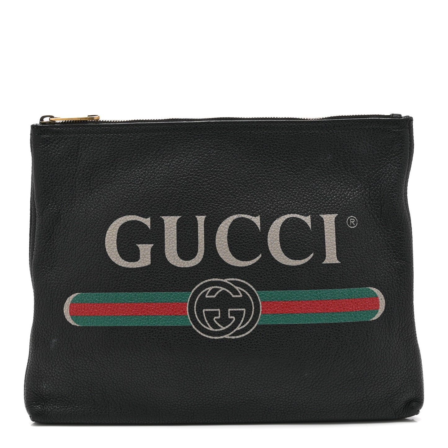 Pebbled Calfskin Medium Logo Portfolio Clutch Black