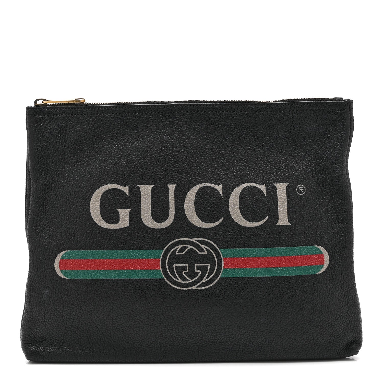 Gucci Pebbled Calfskin Medium Logo Portfolio Clutch Black 1 of 10