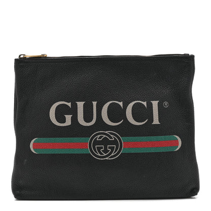Gucci Pebbled Calfskin Medium Logo Portfolio Clutch Black 1 of 10